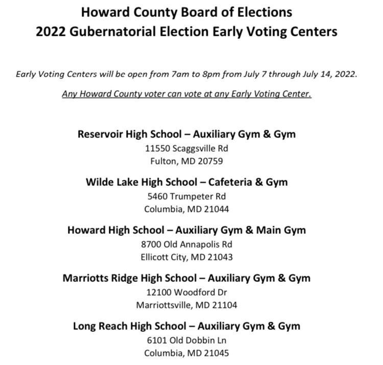 Howard County Maryland Early Voting Centers