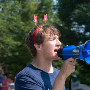 Brooks for Maryland supporter chanting in a bullhorn in parade